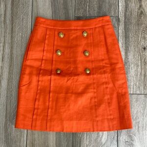J. Crew Orange Mini Skirt with Gold Buttons